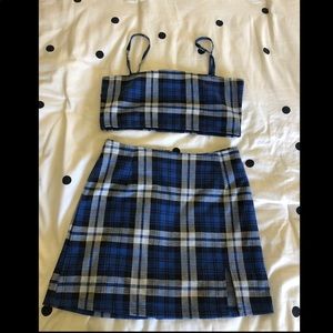 Motel school girl/ plaid  skirt and shirt set